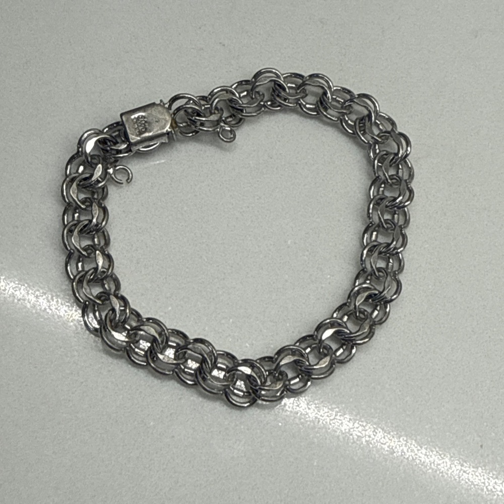 Vintage ELCO Sterling Silver Double Link Chain Bracelet 7.5" 16.3g Heart Clasp